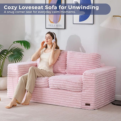 MAXYOYO Boneless Loveseat Sofa Couch for Adults, Floor Bean Bag Couch Sofa | Faux Fur Sofa with Armrests and Back Support, Plush Foam Filled Lounge Couch, Cozy Bean Bag Couch for Living Room, Apartment