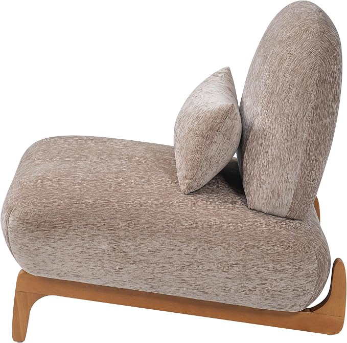Merax Linen Accent Chair with Curved Wood Base and Lumbar Pillow, Espresso + Natural