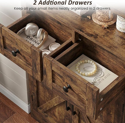 Befrases Farmhouse Storage Cabinet with Drawers and Shelves, Kitchen Pantry Storage Cabinet, Floor Hutch Cupboard for Dining Living Room Home Office, Rustic Brown