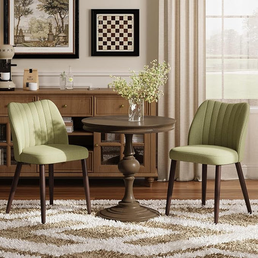 Upholstered Dining Chairs Set of 2, Modern Fabric Dining Chairs with Curved Backrest & Solid Rubber Wood Legs, Padded Kitchen Dining Room Chairs for Restaurant Cafe, Green