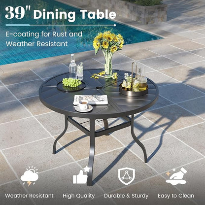 5 Pieces Patio Dining Set, Patio Outdoor Furniture Set of 4 Patio Swivel Dining Chairs and 39" Patio Spliced Round Tabletop with Umbrella Hole, for Deck, Backyard, Poolside & Garden