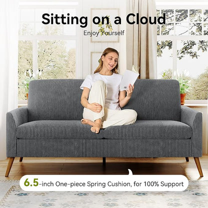 68" Loveseat Sofa, Comfy Grey Corduroy Couches for Living Room, Mid Century Modern Love Seat Sofa, Tool-Free Setup Small Couches for Bedroom Office