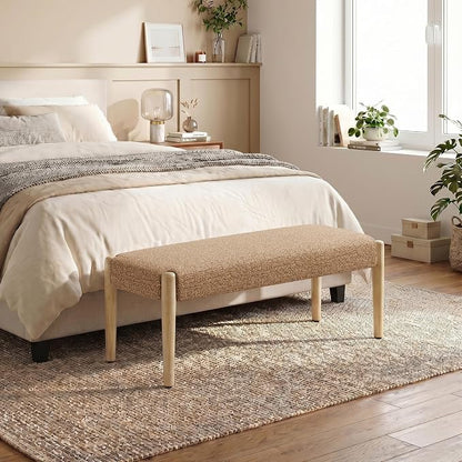 Usaint 42" End of Bed Bench, Modern Upholstered Bedroom Bench with Rubberwood Legs, Entryway Bench with Cushion, Dining Bench for Living Room, Bedroom, Orange with Oak Leg