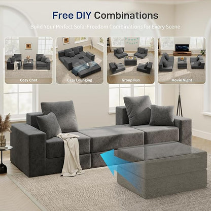 Cloud Modular Sectional Sofa, Comfy Boneless Couch for Living Room, Modern L-Shaped Couch with Reversible Chaise, Customizable Sleeper Sofa Bed with Non Slip, No Assembly & Deep Seat, Dark Grey