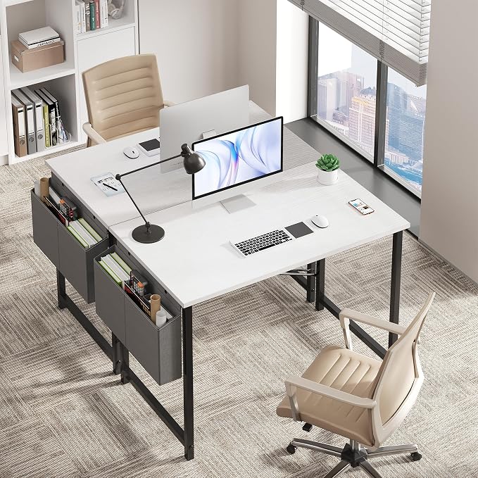 OLIXIS Small Computer Desk, 31 Inch Home Office Desks, Writing Study Craft Work Gaming Table, Computer Workstation for Bedroom Small Spaces with Storage Bag, White