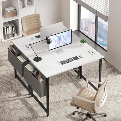 OLIXIS Computer Desk, 44 Inch Home Office Desks for Small Spaces, Writing Craft Study Gaming Table for Bedroom, Modern Computer Workstation with Storage Bag, White
