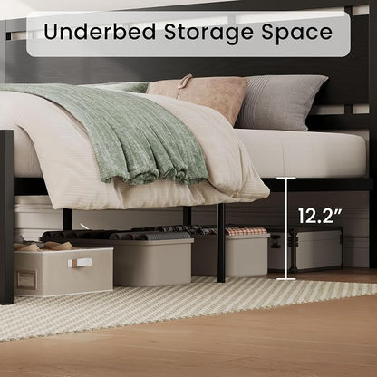 LIKIMIO California King Bed Frame with Headboard and Footboard, Metal Strong Supports, Easy Assembly, Noise-Free, No Box Spring Needed, Black