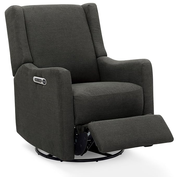 Delta Children Mercer Electronic Power Recliner and Swivel Glider with USB Port in LiveSmart Performance Fabric - Water Repellent & Stain Resistant, Dark Grey