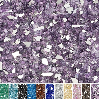 Skyflame 1/4 inch Reflective Fire Pit Glass, High Luster Purple Fire Glass for Gas Fireplace Fire Pit Landscaping