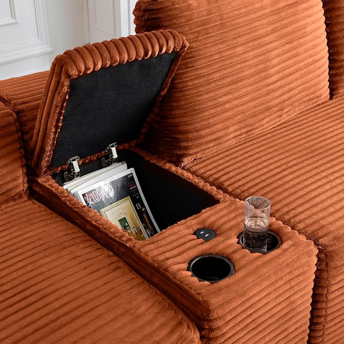 ivoros 125 Inch Modular Sectional Sofa Couch, Oversized Modern Cloud Couch for Living Room, U Shape Couches with 2 Ottomans, USB Ports and Cup Holders, Orange Corduroy Boneless Sofas, Sofa in a Box