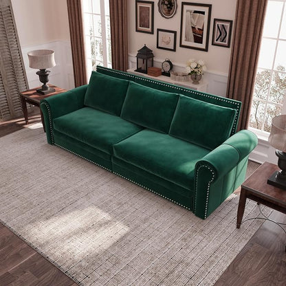 93.7" King Size Sleeper Sofa Bed, Pull Out Sofa Bed, Velvet Upholstery, 3 in 1 Convertible Sleeper Couch, Chaise Lounge, Retro Recliner for Living Room, Office, Apartment, Green