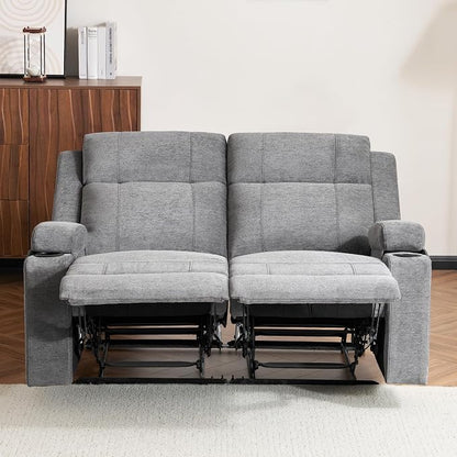 GUEAPY 55" Loveseat Reclining Sofa with Cup Holders – Manual Double Reclining Sofa for Aprtment & Small Spaces, Chenille Fabric Reclinig Couch with Wide Armrests & Side Storage for Livingroom