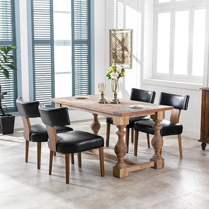 RIVOVA Mid Century Modern Dining Chairs Set of 2 PU Leather Upholstered Side Chairs, Modern Kitchen Armless Parson Chairs Solid Wood Dining Chairs, Black