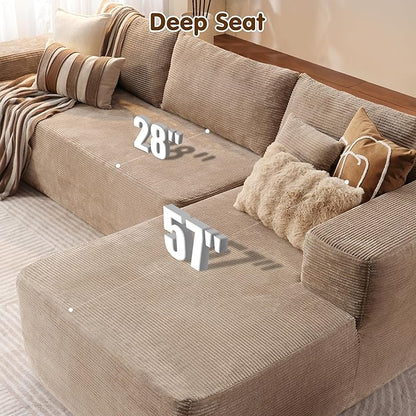 ovios 104" Cloud Boneless Couch with L-Shape Chaise,Modern Sectional Modular Sofa with Deep Seat, Upholstered Couches for Living Room Bedroom,No Assembly Required, Camel (Corduroy Fabric)