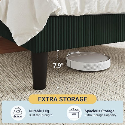 Allewie King Size Upholstered Bed Frame with Vertical Channel Tufted Headboard, Soft Corduroy Fabric Platform Bed, Strong Wooden Slats Support, Easy Assembly, No Box Spring Needed, Dark Green
