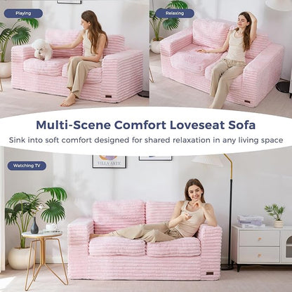 MAXYOYO Boneless Loveseat Sofa Couch for Adults, Floor Bean Bag Couch Sofa | Faux Fur Sofa with Armrests and Back Support, Plush Foam Filled Lounge Couch, Cozy Bean Bag Couch for Living Room, Apartment