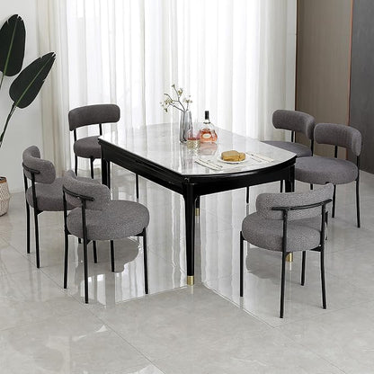 DYHOME Boucle Dining Chairs Set of 4, Upholstered Kitchen Dining Room Chairs, Side Chairs with Thick Cushions and Metal Legs for Kitchen Living Room, Dark Grey
