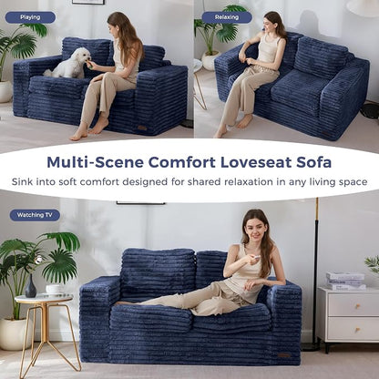 MAXYOYO Boneless Loveseat Sofa Couch for Adults, Floor Bean Bag Couch Sofa | Faux Fur Sofa with Armrests and Back Support, Plush Foam Filled Lounge Couch, Cozy Bean Bag Couch for Living Room, Apartment