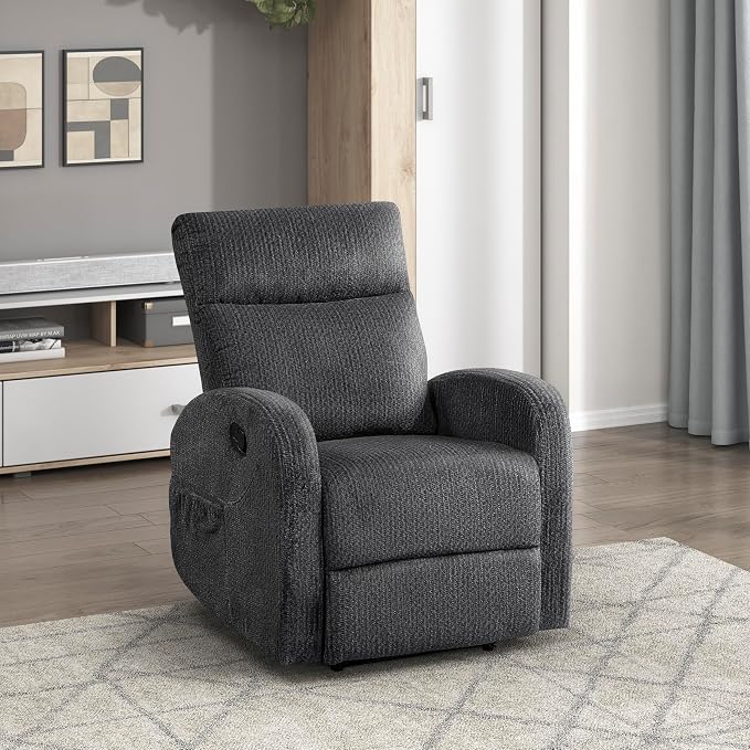 Lexicon Manual Recliner Chair, Textured Microfiber Reclining Chair, Wall Hugger, Track Arms, Magazine Pockets, Manual Recliner for Living Room/Office/Apartment, Easy Assembly, Dark Gray