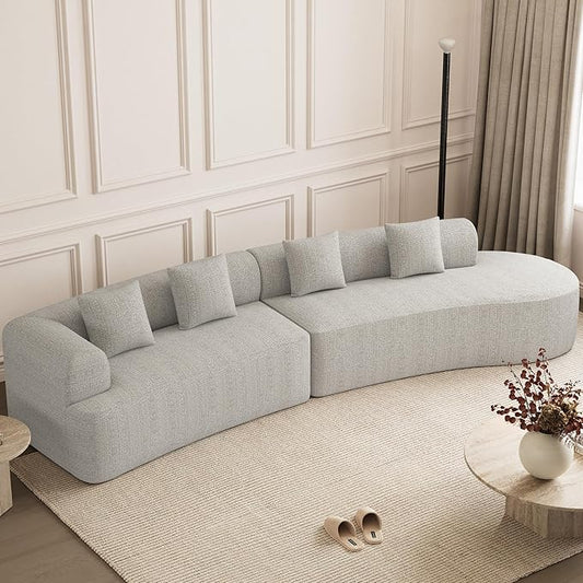 147" Oversized Sectional Sofa for Living Room, Large Modern Chenille Curved Cloud Couch, Luxury Plush 6-Seater Extra Deep Seat Boucle Boneless Couch, No Assembly Required, Beige White
