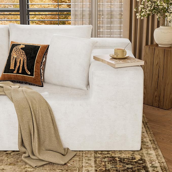 YESHOMY Boneless Couches for Living Room, 108" Sectional Modular Sectional Sofa with Deep Seat, Cloud Comfy Couch with L-Shape Chaise, Easy Assembly (Chenille, Pearl Cream)