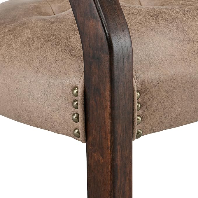LEEMTORIG Dining Chairs with Casters and Arms, Rolling Dining Chairs with Wheels for Elderly, Ergonomic Wide Seat Wooden Office Desk Chair, 26" Dx25.2 W, Espresso Legs&Yellow Brown Fabric SY-318-LT