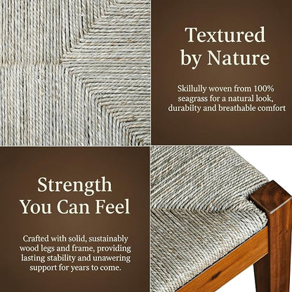 Solid Wood Acacia Indoor Bench with Natural Woven Seat, 45 Inch Wood Bench for Living Room or Entryway, Bedroom End of Bed Bench or Dining Benches, Window Bench