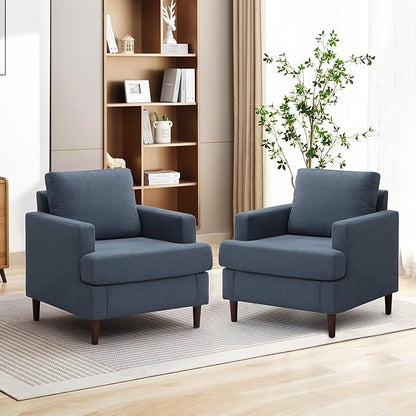 Weture Mid-Century Accent Chair,Modern Linen Fabric Armchair for Living Room,Comfy Upholstered Reading Accent Chairs for Bedroom,Single Sofa Chair with Wood Legs (Blue Grey, 2 Pack)