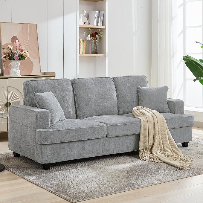 Korser 89" Couches for Living Room with Deep Seats, 3 Seater Sofa Couch, Mid Century Modern Chenille Sofa with Armrests, Upholstered Comfy Sofas for Living Room, Bedroom, Apartment, Office (Pewter)