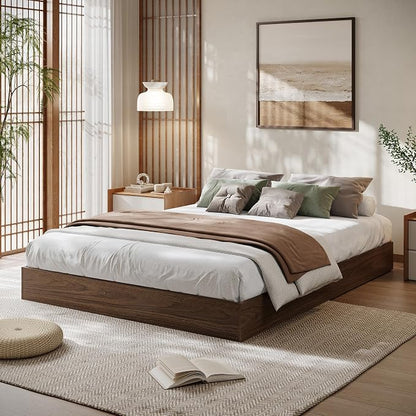 King Size Solid Wood Platform Bed, Modern Minimalist Floor-Standing Design with Robust Wooden Slats | Noise-Free, Space-Saving, No Box Spring Required | Easy Assembly for Luxurious Mast
