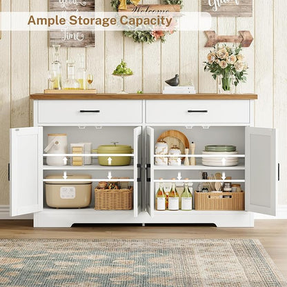 usikey Buffet Cabinet with Storage and 2 Drawers, Large Sideboard Buffet Cabinet with Adjustable Shelves and Doors, Modern Coffee Bar Cabinet, White