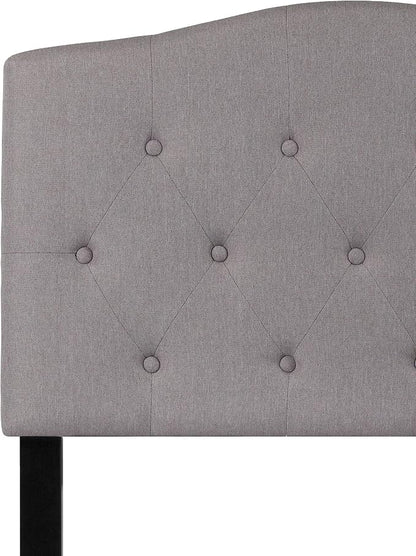 EMMA + OLIVER Arched Button Tufted Twin Size Headboard in Light Gray Fabric