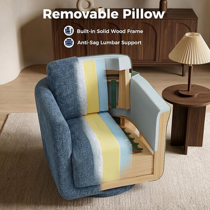 Swivel Accent Chairs Set of 2, Fully Assembled Barrel Chairs, Accent Chairs with Solid Wood Frame & Ergonomic Cushion, 360° Chenille Armchairs for Living Room & Bedroom, Blueberry Blue