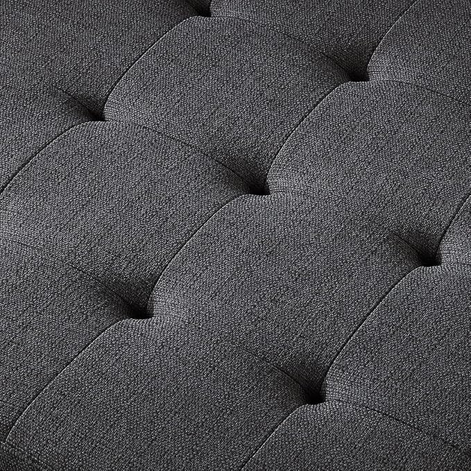 24KF Large Square Upholstered Tufted Linen Ottoman Coffee Table, Large Footrest Ottoman with Solid Wood Shelf- Charcoal