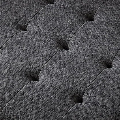24KF Large Square Upholstered Tufted Linen Ottoman Coffee Table, Large Footrest Ottoman with Solid Wood Shelf- Charcoal