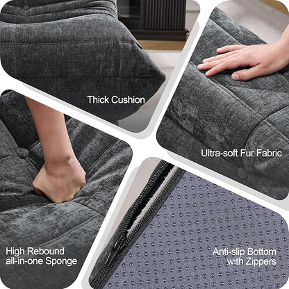 Hobestluk Giant Bean Bag Chair Faux Fur BeanBag Couch for Living Room | Darkgrey Chenille, 3-Seater,Ergonomic Design,Memory Foam,Anti-slip Bottom,No Assembly,Decorative Style for Living Room