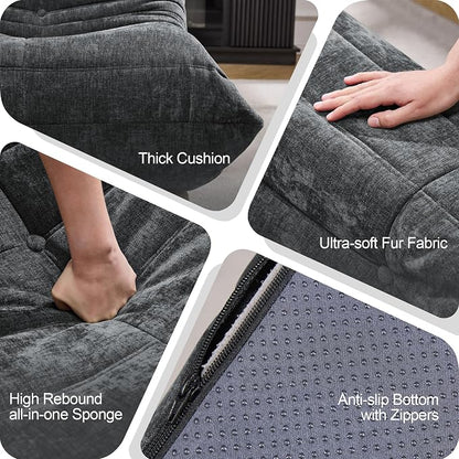 Hobestluk Large Bean Bag Chair Faux Fur BeanBag Couch for Living Room | Darkgrey Chenille, Loveseat,Ergonomic Design,Memory Foam,Anti-slip,No Assembly Required,Decorative Style for Living Room