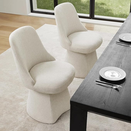 KISLOT Swivel Dining Chairs Set of 2, Upholstered Mid Century Modern Deskchair with High Back, Linen Fabric Kitchen Chairs for Dining Room, Bedroom, Dressing Room, Linen