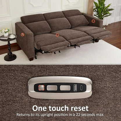 MCombo 88.6'' Reclining Sofa, Wall Hugger Power Recliner Sofa with Adjustable Headrest, USB A & C Charge Ports, Wood Legs, for Living Room (Fabric, HL198M3) (Coffee, 3-Seater)