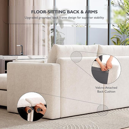 Ihanherry 152" Oversized Modular Sectional Sofa, Modern U Shaped Cloud Couch with 2 Storage Ottoman, 6-Seat Comfy Chenille Deep Seat Sofa with 2 Pillows for Living Room, Beige
