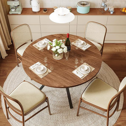 Dining Table for 2-4, 43“ Round Dining Room Kitchen Table with Storage,Round Table for Living Room,Fluted Wood Table,Oval Dinner Furniture with Adjustable feet (Walnut, 43 Inch)
