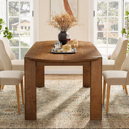 63" Solid Wood Oval Dining Table, Farmhouse Wooden Kitchen Table for 4-6, Rustic Dinner Table for Dining Room, Living Room, Apartment, Brown