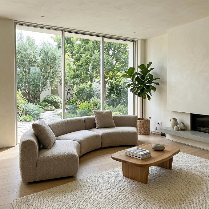 Acanva Formia Boucle Curved Sectional Sofa, 3 Armless Chairs, Light Coffee | Modular Couch, Modern Minimalist, Wood Frame, For Living Room, Apartment, Home Office