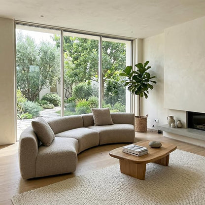 Acanva Formia Boucle Curved Sectional Sofa, 3 Armless Chairs, Light Coffee | Modular Couch, Modern Minimalist, Wood Frame, For Living Room, Apartment, Home Office