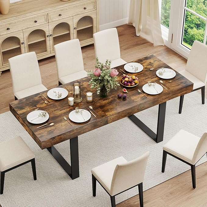 Zevemomo 63"-78.7" Extendable Dining Room Table for 6-8, Expandable Dinner Table Rectangular Kitchen Table Farmhouse Wooden Tables for Dining, Kitchen, Office, Living Room, Space Saving-Rustic Brown