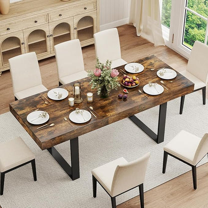 Zevemomo 63"-78.7" Extendable Dining Room Table for 6-8, Expandable Dinner Table Rectangular Kitchen Table Farmhouse Wooden Tables for Dining, Kitchen, Office, Living Room, Space Saving-Rustic Brown