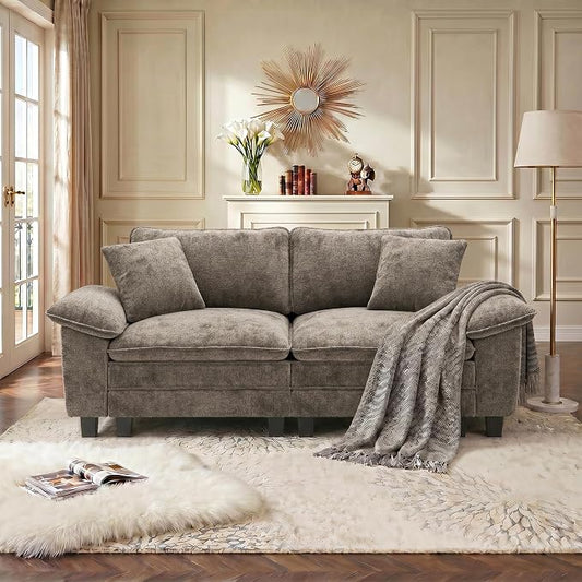 PHI VILLA Indoor Modular Couches Sets, 87.5" Sectional Loveseat Sofa with Upholstered Deep Seat, 2-Seater Comfy Couches for Living Room Bedroom, Chenille Fabric, Smoky Grey