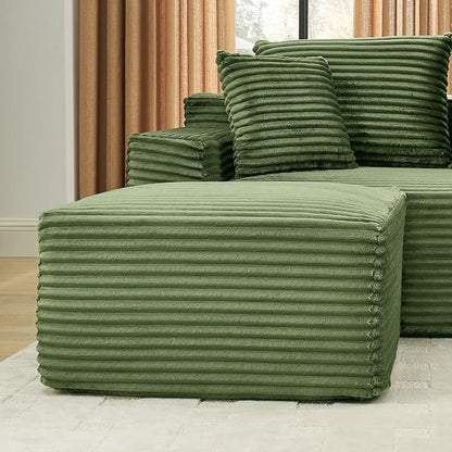 115" U-Shaped Cloud Sectional Couch, Front Facing Modular Compressed Boneless Sectional Sofa with Chaise Lounges and Console, Plush Corduroy Boneless Symmetrical Sofa