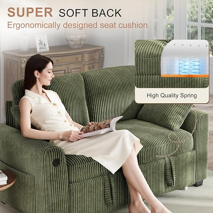 Hanherry 59" Loveseat Sofa with Pull Out Couch Bed, Corduroy 2-in-1 Convertible 2 Seater Sleeper Sofa with USB Charging,Comfy Love Seat for Small Spaces Living Room Apartment