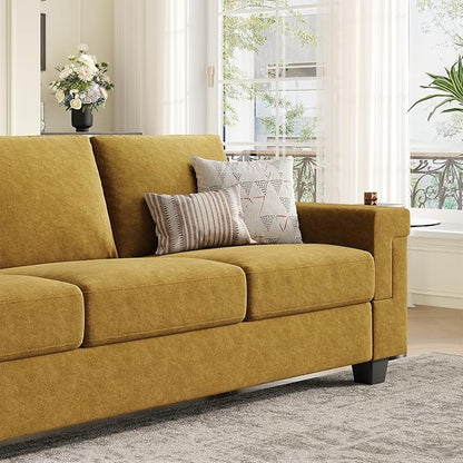COPIAE 3 Seater Sofa Couch with Deep Seat, 90" Modern Upholstered Sofa with Armrests, Easy Installation, Comfy Couches for Living Room, Apartment, Yellow